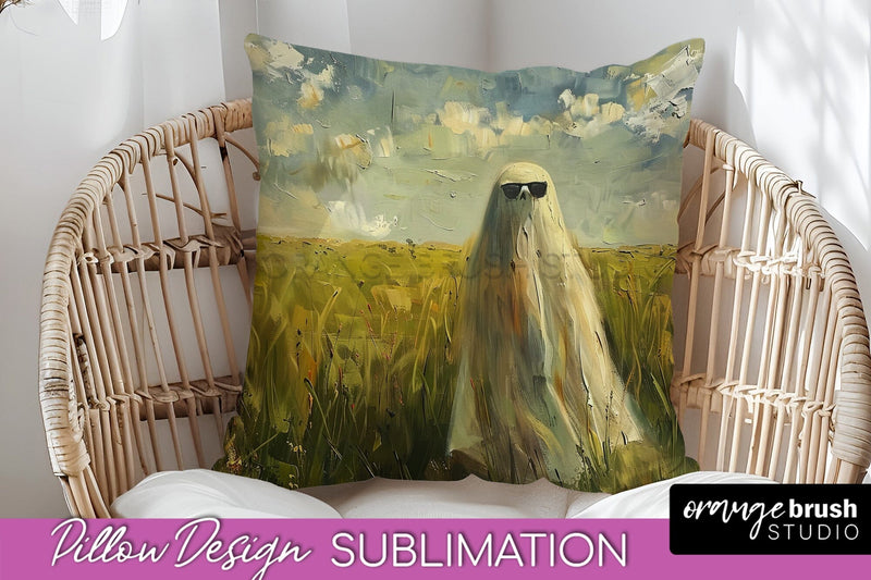 Halloween Pillow Cover - Cute Ghost Pillow Sublimation Sublimation OrangeBrushStudio 