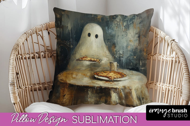 Halloween Pillow Cover - Cute Ghost Pillow Sublimation Sublimation OrangeBrushStudio 