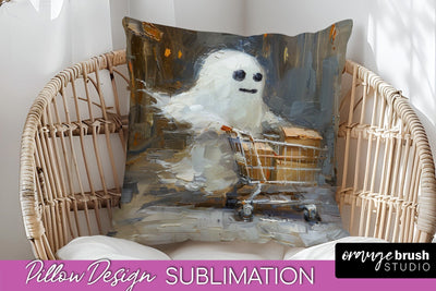 Halloween Pillow Cover - Cute Ghost Pillow Sublimation Sublimation OrangeBrushStudio 