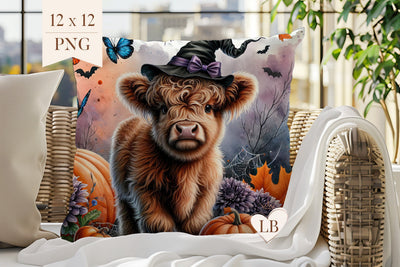Halloween Pillow Sublimation - Cute Cow Pillow Cover PNG Sublimation BijouBay 