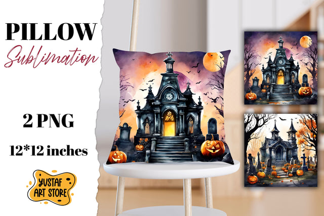 Halloween pillow sublimation. Halloween cemetery 2 design Sublimation Yustaf Art Store 
