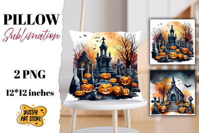 Halloween pillow sublimation. Halloween cemetery 2 design Sublimation Yustaf Art Store 