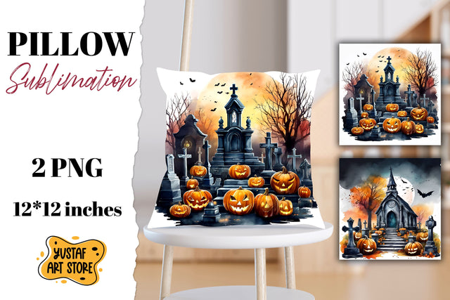 Halloween pillow sublimation. Halloween cemetery 2 design Sublimation Yustaf Art Store 