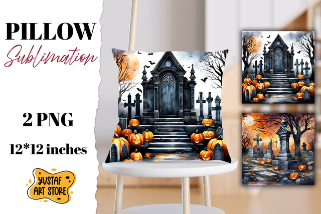 Halloween pillow sublimation. Halloween cemetery 2 design Sublimation Yustaf Art Store 