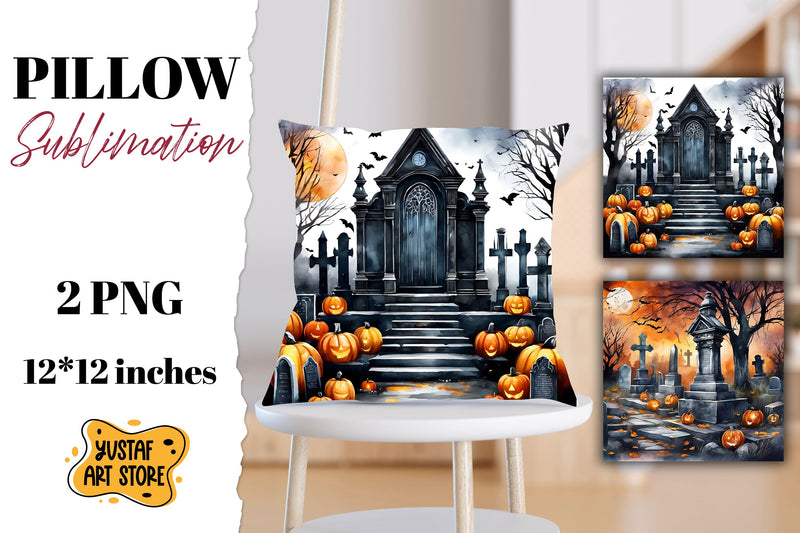 Halloween pillow sublimation. Halloween cemetery 2 design Sublimation Yustaf Art Store 
