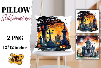 Halloween pillow sublimation. Halloween cemetery 2 design Sublimation Yustaf Art Store 
