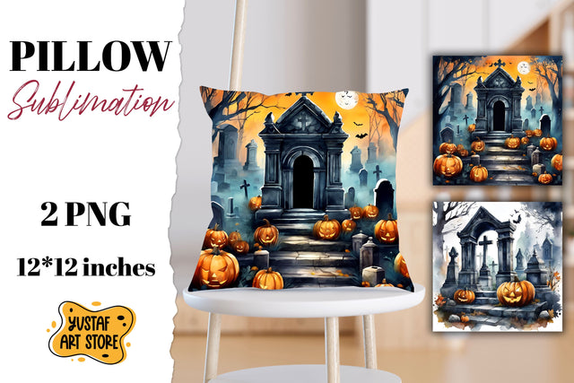 Halloween pillow sublimation. Halloween cemetery 2 design Sublimation Yustaf Art Store 