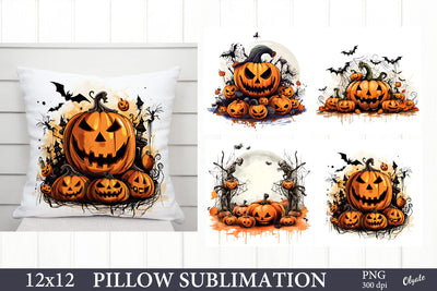 Halloween Pillow Sublimation. Scary Pumpkins PNG Sublimation Olga Terlyanskaya 