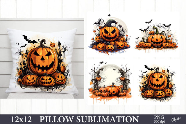 Halloween Pillow Sublimation. Scary Pumpkins PNG Sublimation Olga Terlyanskaya 