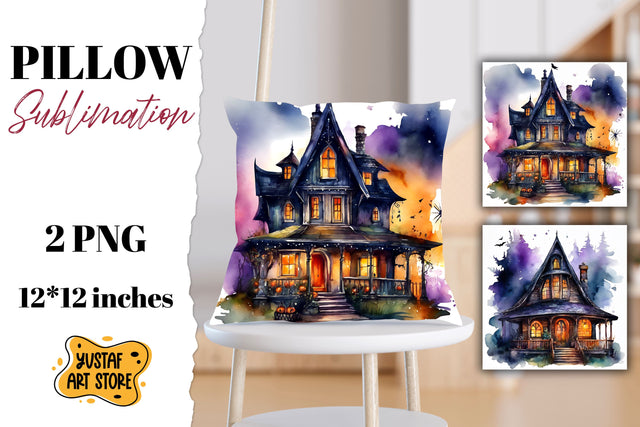 Halloween pillow sublimation. Spooky house design 2 PNG Sublimation Yustaf Art Store 