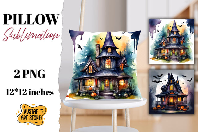 Halloween pillow sublimation. Spooky house design 2 PNG Sublimation Yustaf Art Store 