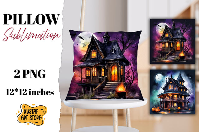 Halloween pillow sublimation. Spooky house design 2 PNG Sublimation Yustaf Art Store 