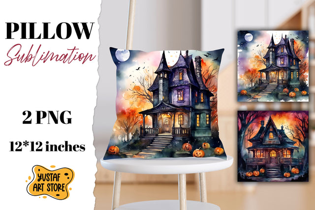 Halloween pillow sublimation. Spooky house design 2 PNG Sublimation Yustaf Art Store 