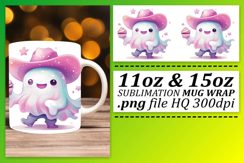 Halloween Pink Ghost Mug Wrap Design Sublimation 11oz 15oz Sublimation afrosvg 