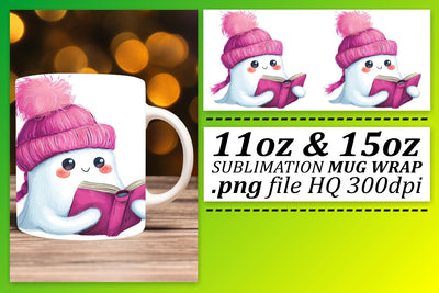 Halloween Pink Ghost Mug Wrap for Sublimation 11oz 15oz Sublimation afrosvg 