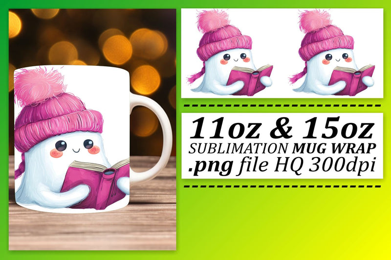 Halloween Pink Ghost Mug Wrap for Sublimation 11oz 15oz Sublimation afrosvg 