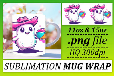 Halloween Pink Ghost Mug Wrap Sublimation 11oz 15oz Art Sublimation afrosvg 