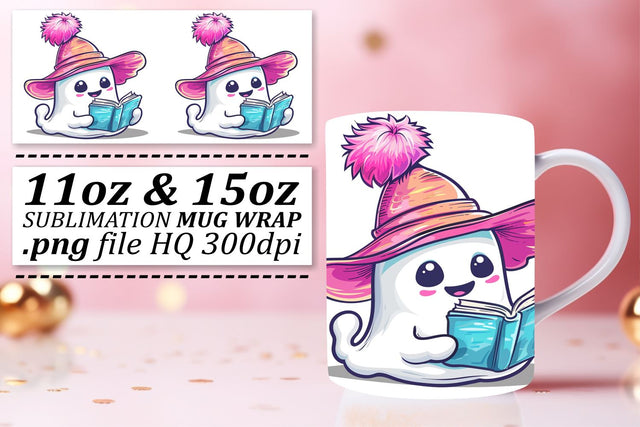 Halloween Pink Ghost Mug Wrap Sublimation 11oz 15oz Design Sublimation afrosvg 