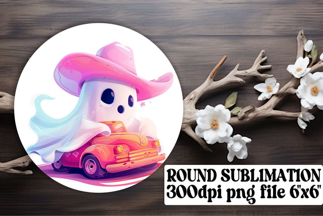 Halloween Pink Ghost Round Design for Sublimation Keychain Sublimation afrosvg 