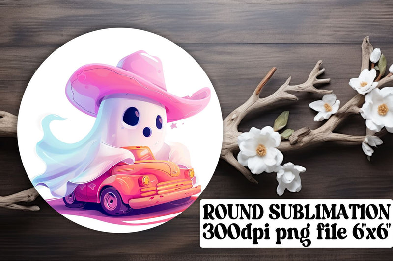 Halloween Pink Ghost Round Design for Sublimation Keychain Sublimation afrosvg 