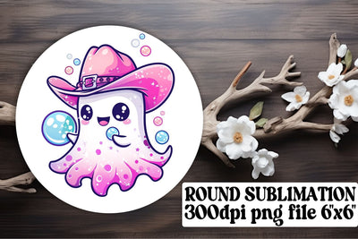 Halloween Pink Ghost Round Design Sublimation Keychain Art Sublimation afrosvg 