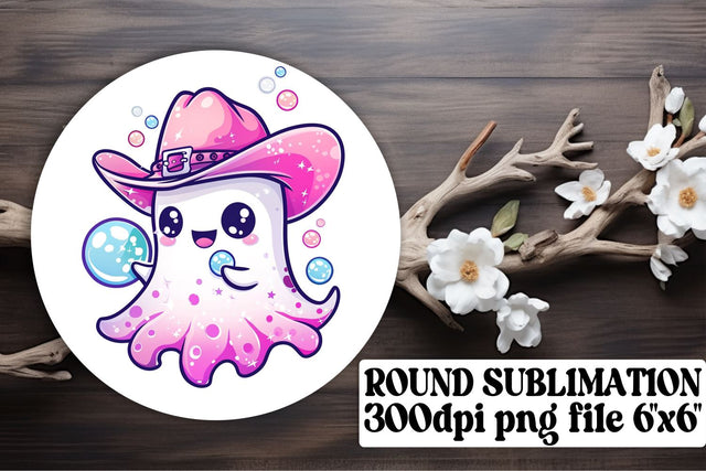 Halloween Pink Ghost Round Design Sublimation Keychain Art Sublimation afrosvg 