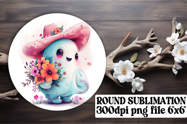 Halloween Pink Ghost Round Design Sublimation Keychain Sublimation afrosvg 