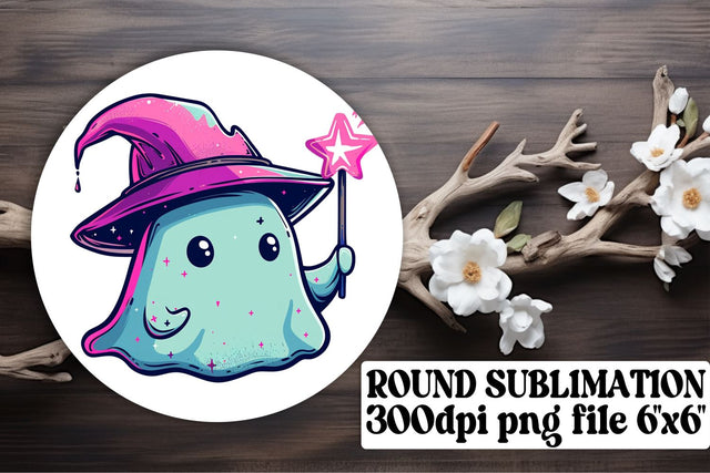 Halloween Pink Ghost Round Design Sublimation Keychain Sublimation afrosvg 