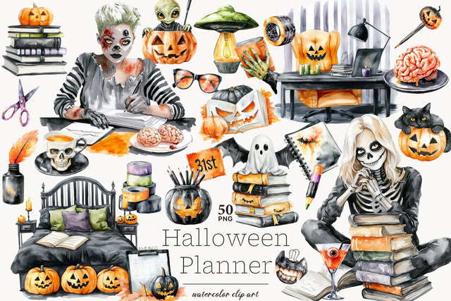 Halloween Planner Clipart | Spooky Fall Autumn Planner Girl SVG GlamArtZhanna 