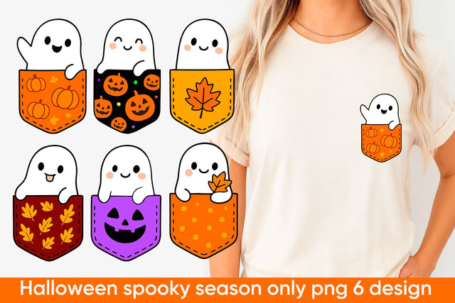 Halloween Pocket Ghost PNG Set Sublimation KMarinaDesign 