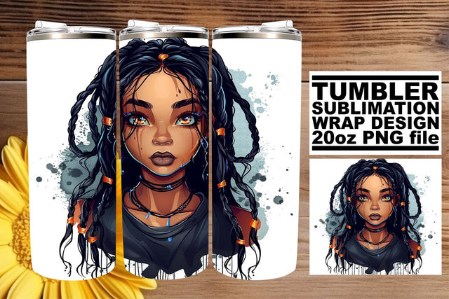 Halloween Portrait Watercolor African American Tumbler Wrap Sublimation afrosvg 