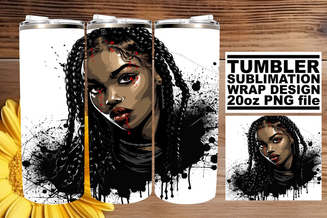 Halloween Portrait Watercolor African American Tumbler Wrap Sublimation afrosvg 