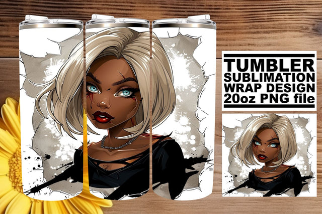 Halloween Portrait Watercolor Afro Woman Tumbler 20oz Sublimation afrosvg 