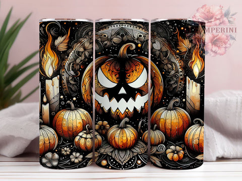 Halloween Pumkins 20oz Tumbler Wrap PNG, Spooky Fall Tumbler Png, Straight & Tapered Tumbler Wrap, Instant Digital Download Sublimation Li Zamperini 