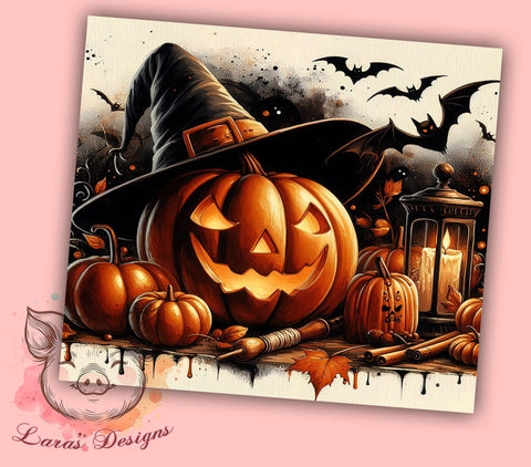 Halloween Pumpkin 20 oz Skinny Tumbler Sublimation Design, Straight & Tapered Tumbler Png, Pumpkin Bat Tumbler Png, Digital Download PNG Sublimation Lara' s Designs 