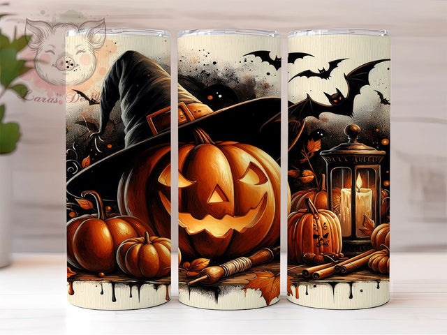 Halloween Pumpkin 20 oz Skinny Tumbler Sublimation Design, Straight & Tapered Tumbler Png, Pumpkin Bat Tumbler Png, Digital Download PNG Sublimation Lara' s Designs 