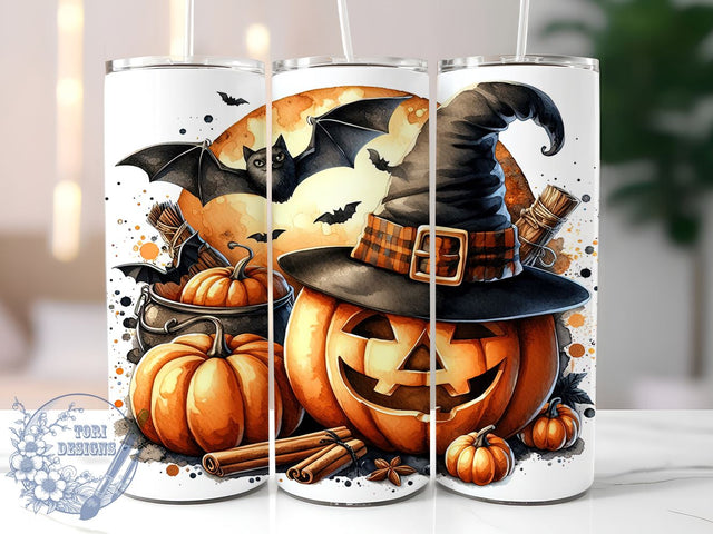 Halloween Pumpkin 20oz Skinny Tumbler PNG, Pumpkin Bat Tumbler Sublimation Wrap, Straight & Tapered Tumbler Wrap, Instant Digital Download Sublimation ToriDesigns 
