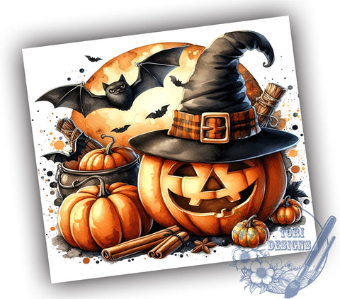 Halloween Pumpkin 20oz Skinny Tumbler PNG, Pumpkin Bat Tumbler Sublimation Wrap, Straight & Tapered Tumbler Wrap, Instant Digital Download Sublimation ToriDesigns 