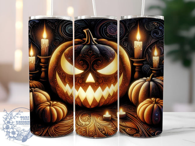 Halloween Pumpkin 20oz Skinny Tumbler, Spooky Tumbler Png, Straight & Tapered Tumbler Wrap, Instant Digital Download Sublimation ToriDesigns 
