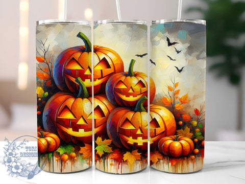 Halloween Pumpkin 20oz Skinny Tumbler, Spooky Tumbler Png, Straight & Tapered Tumbler Wrap, Instant Digital Download Sublimation ToriDesigns 