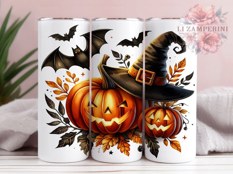 Halloween Pumpkin 20oz Tumbler Wrap PNG, Pumpkin Bat Tumbler PNG Sublimation Design, Straight & Tapered Tumbler Wrap, Instant Digital Download Sublimation Li Zamperini 