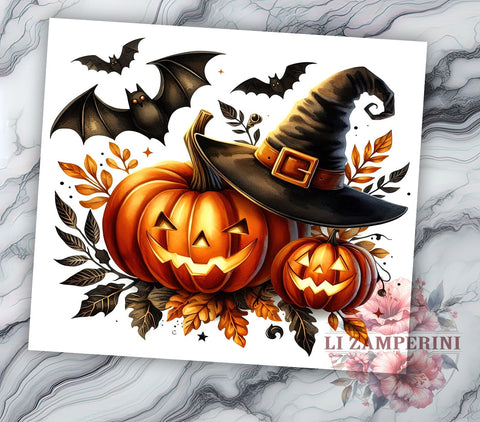 Halloween Pumpkin 20oz Tumbler Wrap PNG, Pumpkin Bat Tumbler PNG Sublimation Design, Straight & Tapered Tumbler Wrap, Instant Digital Download Sublimation Li Zamperini 