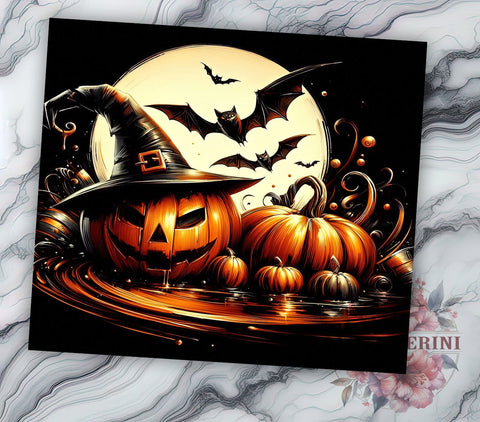 Halloween Pumpkin 20oz Tumbler Wrap PNG, Pumpkin Bat Tumbler PNG Sublimation Design, Straight & Tapered Tumbler Wrap, Instant Digital Download Sublimation Li Zamperini 