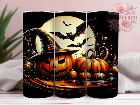 Halloween Pumpkin 20oz Tumbler Wrap PNG, Pumpkin Bat Tumbler PNG Sublimation Design, Straight & Tapered Tumbler Wrap, Instant Digital Download Sublimation Li Zamperini 