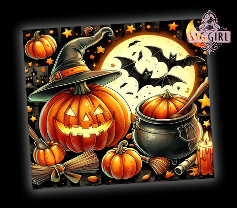 Halloween Pumpkin 20oz Tumbler Wrap Sublimation Design, Straight Tapered Tumbler Wrap, Pumpkin Bat Tumbler Png, Instant Digital Download Sublimation SvggirlplusArt 