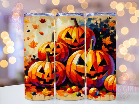 Halloween Pumpkin 20oz Tumbler Wrap Sublimation Design, Straight Tapered Tumbler Wrap, Spooky Vibes Tumbler Png, Instant Digital Download Sublimation SvggirlplusArt 
