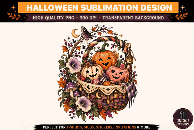 Halloween Pumpkin Basket PNG, Vintage Pumpkin Patch Sublimation Design, Spooky Fall Clipart, Autumn Halloween T Shirt Graphic Sublimation BlackCatsMedia 