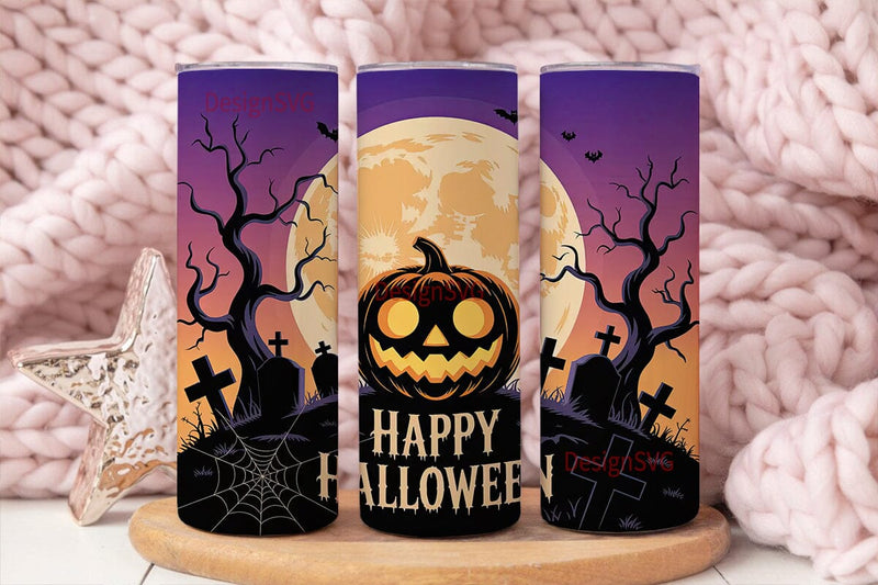 Halloween Pumpkin & Bats Tumbler Wrap Sublimation DesignSVG 