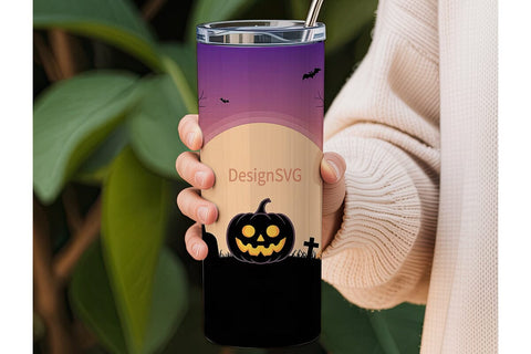 Halloween Pumpkin & Bats Tumbler Wrap Sublimation DesignSVG 