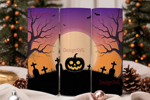 Halloween Pumpkin & Bats Tumbler Wrap Sublimation DesignSVG 
